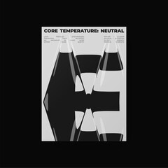 Abstract black-and-white poster featuring liquid glass distortion and smooth refraction effects. A futuristic composition blending typography, reflection, and optical illusion