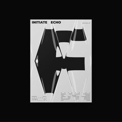 Abstract black-and-white poster featuring liquid glass distortion and smooth refraction effects. A futuristic composition blending typography, reflection, and optical illusion