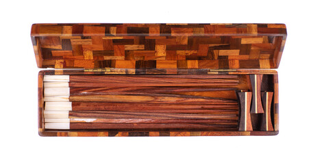Chinese wooden chopsticks box isolated on white background
