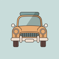 Classic car vector graphic with luggage rack for road trip adventure isolated on soft background