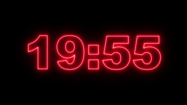 glowing neon 20 minute Countdown. neon 20 to 19 minute Countdown timer on black background. neon Countdown timer from 20 minute to 19 minute suitable for presentations, educational.