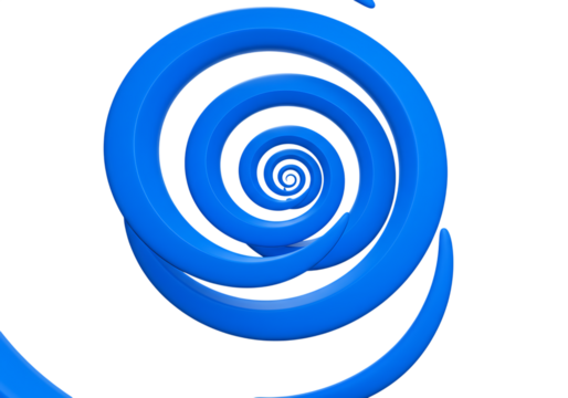 Blue spiral pattern isolated on transparent background, abstract and hypnotic