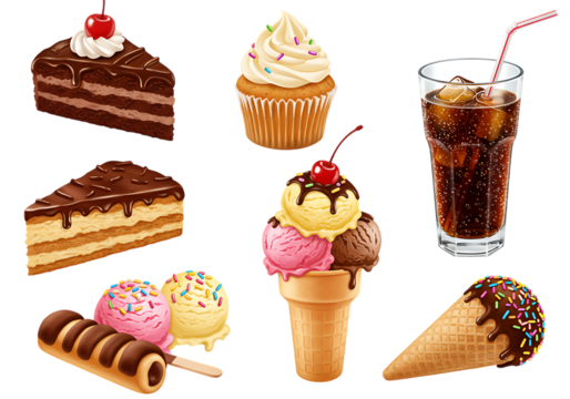 Delicious assortment of desserts isolated on transparent background, perfect for any occasion - Powered by Adobe