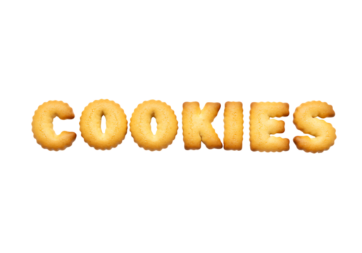 The word cookies made of cookies isolated on transparent background