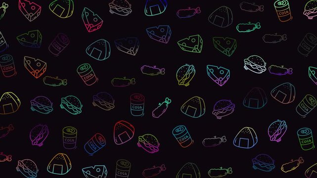 Doodle food whimsical fast food doodles create a fun pattern on a dark background. Perfect for foodthemed designs and products.
