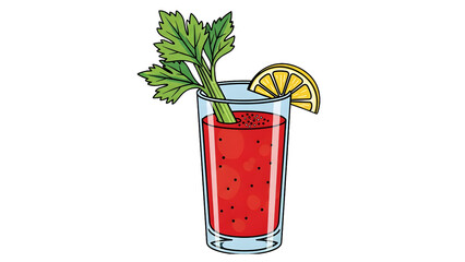 Bloody Mary Cocktail with Celery and Lemon Garnish Illustration. National Bloody Mary Day.