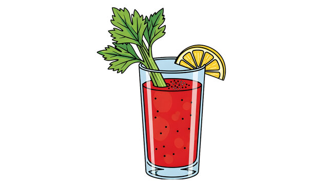 Bloody Mary Cocktail with Celery and Lemon Garnish Illustration. National Bloody Mary Day.
