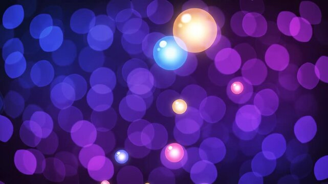 Colorful bokeh light with glowing orbs in purple and blue creating vibrant abstract background and dreamy atmosphere with vibrant glowing orb effects