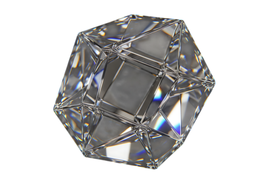 Abstract geometric shape made of crystal isolated on transparent background