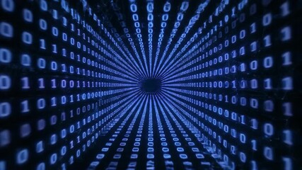 Binary code tunnel glowing blue digits create digital data flow technology network connection abstract stream in dark virtual space background - Powered by Adobe