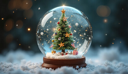 Christmas Snow Globe with USA Flag-Themed Tree and Sparkling Snowflakes — Festive American Holiday Decoration