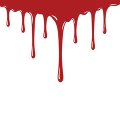 Abstract red paint or blood splatter and dripping drops of liquid ink for horror design or art illustration