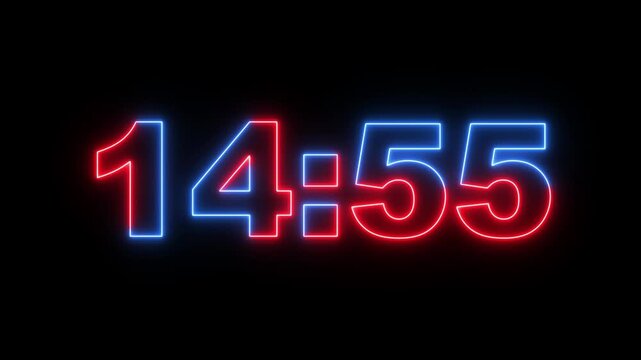 glowing neon 15 minute Countdown. neon 15 to 14 minute Countdown timer on black background. neon Countdown timer from 15 minute to 14 minute suitable for presentations, educational.