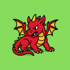 Cute funny red cartoon dragon vector holding a sign