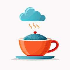 A vibrant illustration of a steaming teacup with a cloud above, symbolizing warmth.