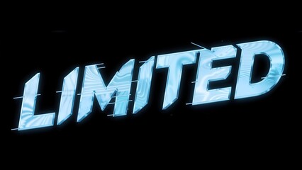 Icy-blue metallic "LIMITED" word isolated on deep black background