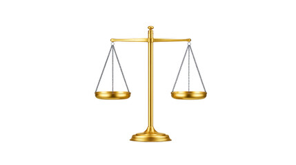Golden balance scale symbol of justice law fairness and equality isolated on transparent background used in legal court and attorney concepts elegant and classic design
