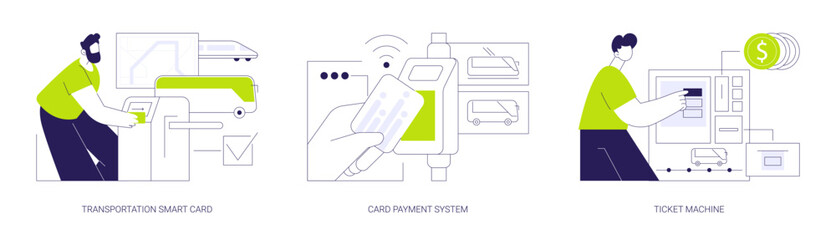 Public transport payment methods isolated cartoon vector illustrations se
