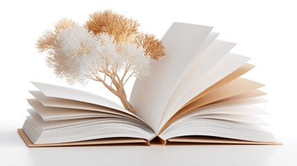 Open book growing a conceptual tree, symbolizing education, knowledge, growth, and the power of imagination