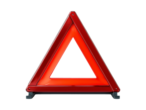 Emergency warning triangle road safety sign isolated on transparent or white background, png
