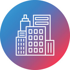Cityscape at Dusk Line Gradient Circle Background Icon