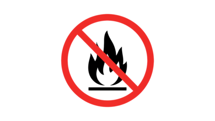 Warning symbol indicating no fire or open flames allowed, essential for safety notices