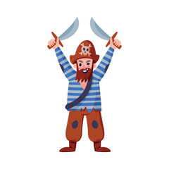 Man Pirate Character in Hat with Sword Vector Illustration