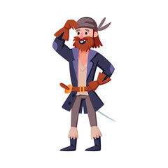 Man Pirate Character in Bandana with Sword Vector Illustration
