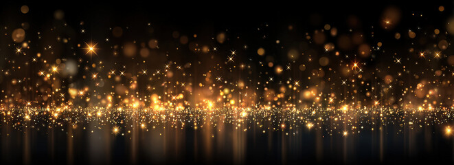 Obraz premium Abstract glowing golden light effects with stars and bokeh on transparent background
