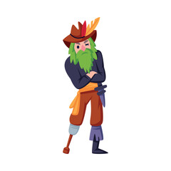 Man Pirate Character in Hat with Wooden Leg Vector Illustration