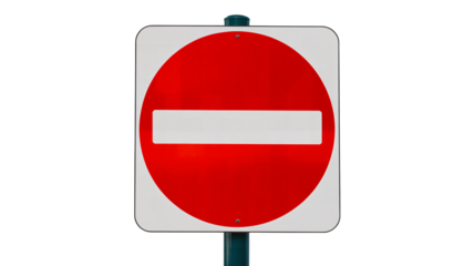 Clear prohibition symbol for no entry on pole, universally recognized warning
