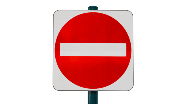 Clear prohibition symbol for no entry on pole, universally recognized warning