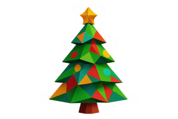 Stylized christmas tree showing abstract polygon shapes, celebrating winter holidays and traditions. Transparent background