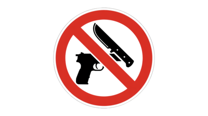 Warning symbol prohibiting firearms and knives, promoting safety and security