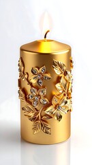 Luxurious golden candle with diamond flower decoration elegant artistic design high resolution picture