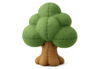 Plush toy tree with green foliage representing nature, environment, growth, and imaginary worlds in childhood