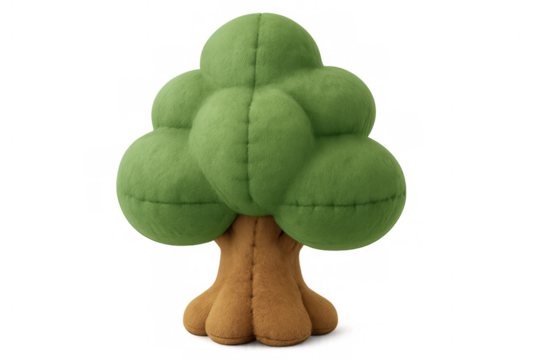 Plush toy tree with green foliage representing nature, environment, growth, and imaginary worlds in childhood
