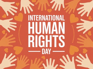 International Human Rights Day Banner with Diverse Hands and Hearts Pattern Promoting Equality and Global Justice