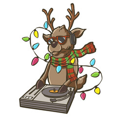 DJ Reindeer with Christmas Lights Illustration