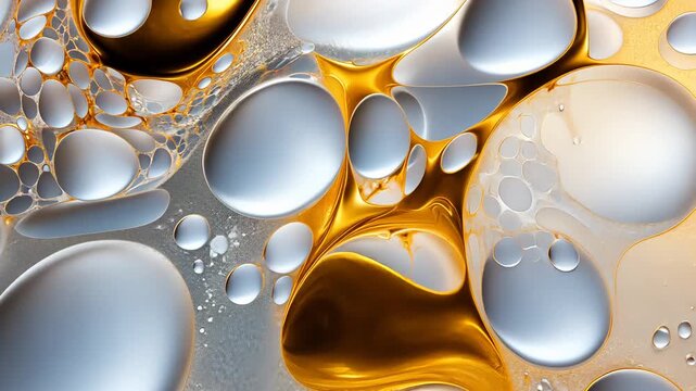 Metallic silver and gold bubbles creating an abstract pattern animation