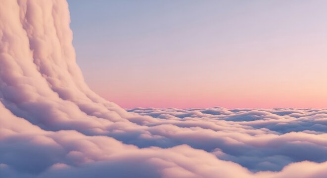 Aerial view of fluffy clouds against a pastel colored sky at sunset