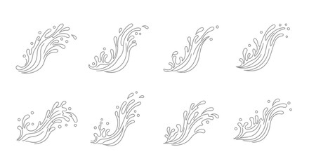 Elegant hand drawn wave splashes and water spray illustrations set