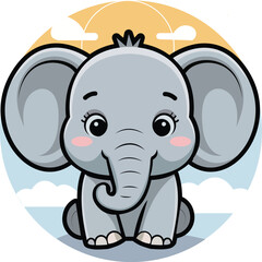 Small Cute Baby Elephant Vector Mascot Illustration Kawaii Cartoon Character for Nursery and Safari Logo