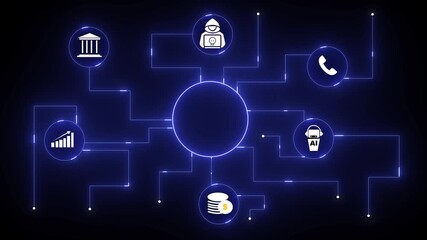 Digital network connection banking finance growth communication customer service technology. Digital banking and finance network. Customer service, analytics, and business growth.4k animation.. - Powered by Adobe