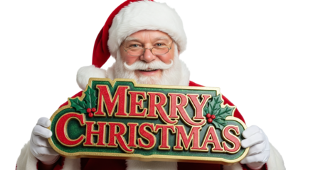 Jolly Santa Claus Holding a Merry Christmas Sign