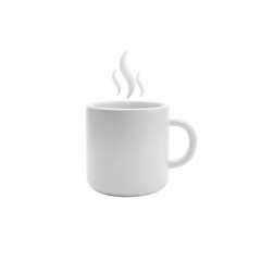 A steaming white ceramic mug isolated on transparent background, showcasing a simple and elegant design perfect for coffee, tea, or any hot beverage, with rising steam