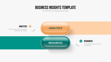 Marketing Solution 2 Element Infographic Slideshow Design. Advertising Forecast Presentation Layout Vector Illustration. Enterprise Overview Two Option Diagram Frame Template.