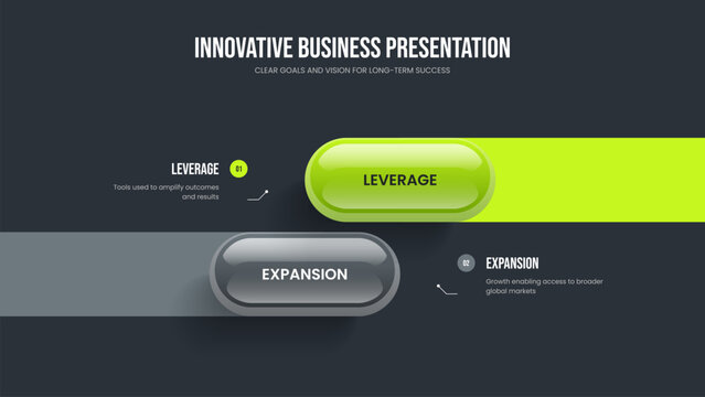 Financial Planning Two Element Infographic Slide Design. Business Performance 2 Option Diagram Presentation Template. Market Introduction Slideshow Layout Vector Illustration.
