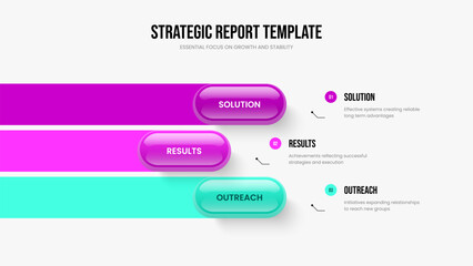 Market Growth Three Element Infographic Presentation Template. Advertising Review 3 Option Diagram Slideshow Design. Corporate Profile Slide Layout Vector Illustration.