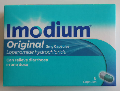 Imodium original 2mg capsules packaging, Norwich, England: 30 October 2025 over-the-counter medicine